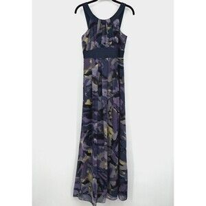 MAXandCLEO 100% Silk Maxi Dress Size 4 Purple Watercolor Sleeveless Summer Party
